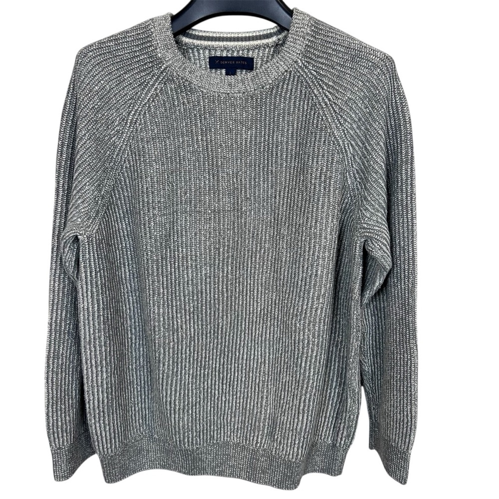 Denver Hayes Men’s Grey Cotton Ribbed Crewneck Sweater Size Large